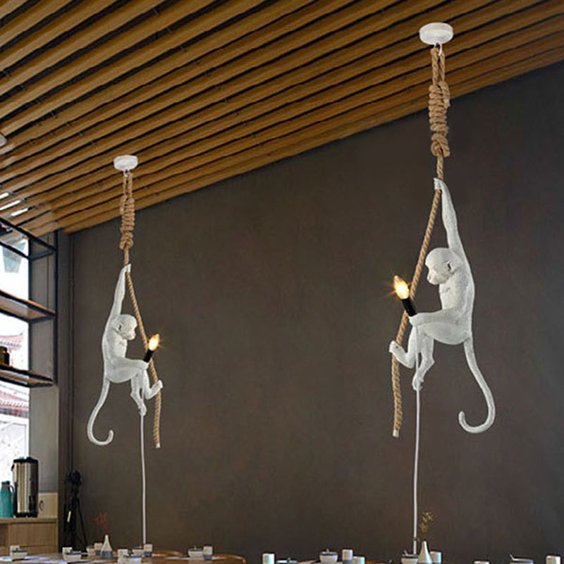 Art Deco Monkey Hanging Lamp Resin 1 Light Kids Bedroom Down Lighting Pendant Clearhalo 'Ceiling Lights' 'Industrial Pendants' 'Industrial' 'Middle Century Pendants' 'Pendant Lights' 'Pendants' 'Tiffany' Lighting' 2549025