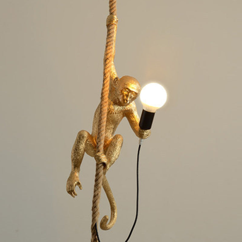 Art Deco Monkey Hanging Lamp Resin 1 Light Kids Bedroom Down Lighting Pendant Gold Clearhalo 'Ceiling Lights' 'Industrial Pendants' 'Industrial' 'Middle Century Pendants' 'Pendant Lights' 'Pendants' 'Tiffany' Lighting' 2549026