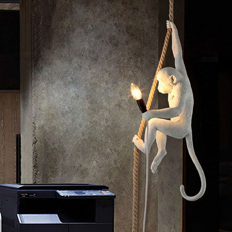 Art Deco Monkey Hanging Lamp Resin 1 Light Kids Bedroom Down Lighting Pendant Clearhalo 'Ceiling Lights' 'Industrial Pendants' 'Industrial' 'Middle Century Pendants' 'Pendant Lights' 'Pendants' 'Tiffany' Lighting' 2549027