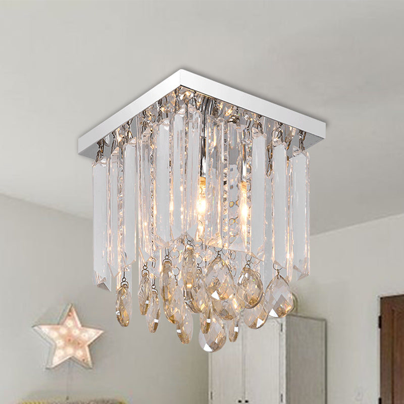 Clear Crystal Cubic Flush Lamp Simple 1/2-Light Bedroom Flush Mount Ceiling Fixture Clearhalo 'Ceiling Lights' 'Close To Ceiling Lights' 'Close to ceiling' 'Flush mount' Lighting' 254909