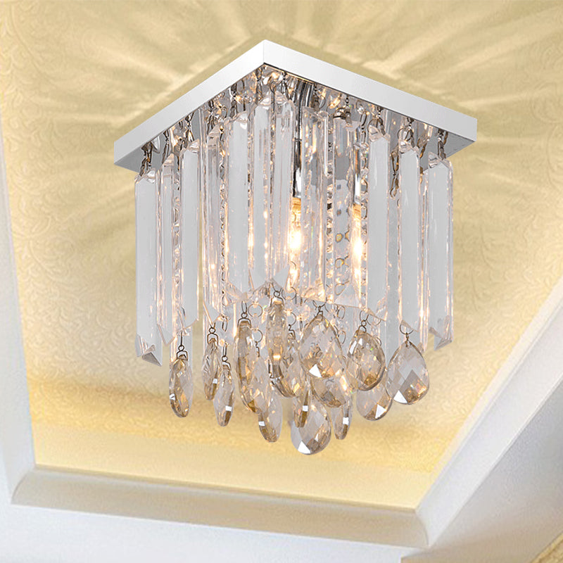 Clear Crystal Cubic Flush Lamp Simple 1/2-Light Bedroom Flush Mount Ceiling Fixture 1 Clear Clearhalo 'Ceiling Lights' 'Close To Ceiling Lights' 'Close to ceiling' 'Flush mount' Lighting' 254910