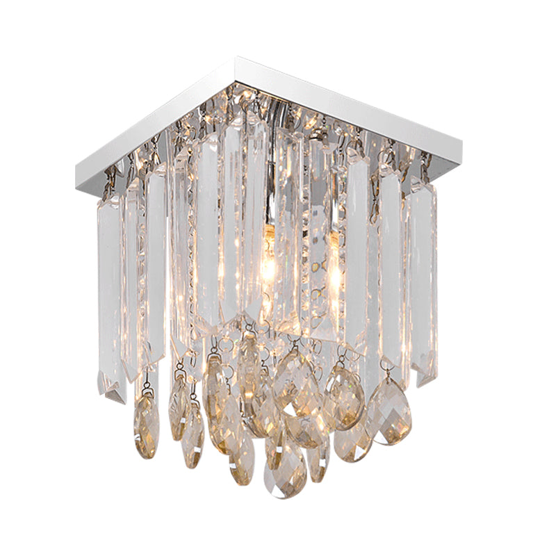 Clear Crystal Cubic Flush Lamp Simple 1/2-Light Bedroom Flush Mount Ceiling Fixture Clearhalo 'Ceiling Lights' 'Close To Ceiling Lights' 'Close to ceiling' 'Flush mount' Lighting' 254912