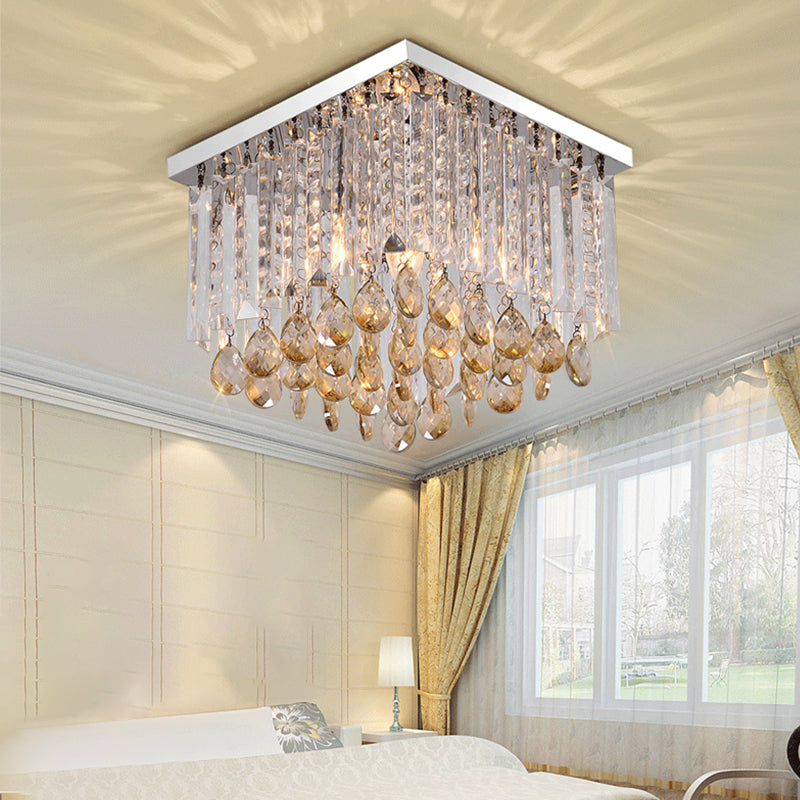 Clear Crystal Cubic Flush Lamp Simple 1/2-Light Bedroom Flush Mount Ceiling Fixture Clearhalo 'Ceiling Lights' 'Close To Ceiling Lights' 'Close to ceiling' 'Flush mount' Lighting' 254915