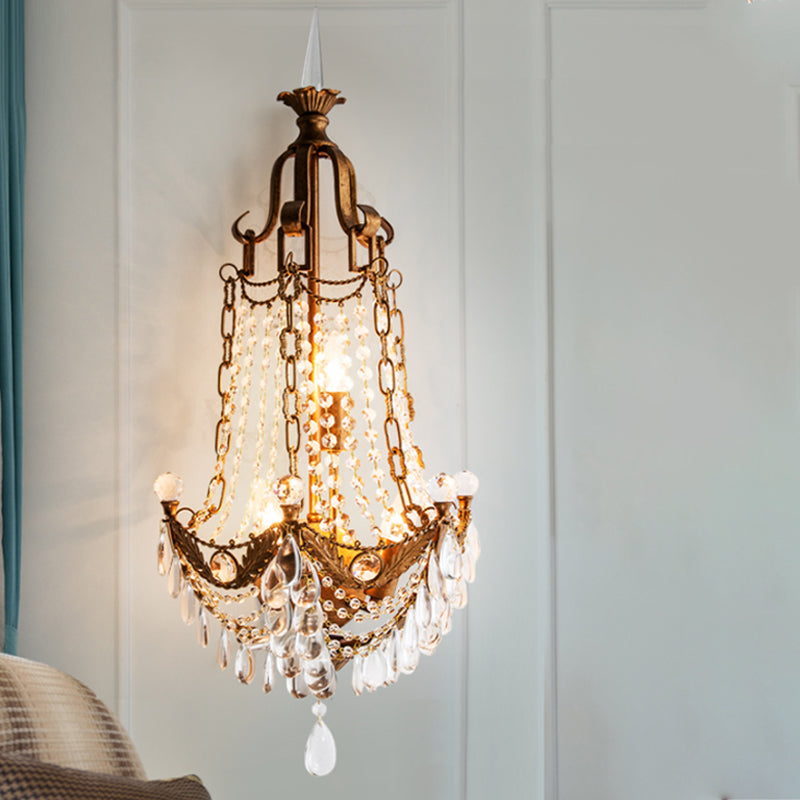 3 Lights Metal and Crystal Wall Mount Light Traditional Brass Anchor Living Room Sconce Light Clearhalo 'Wall Lamps & Sconces' 'Wall Lights' Lighting' 254922