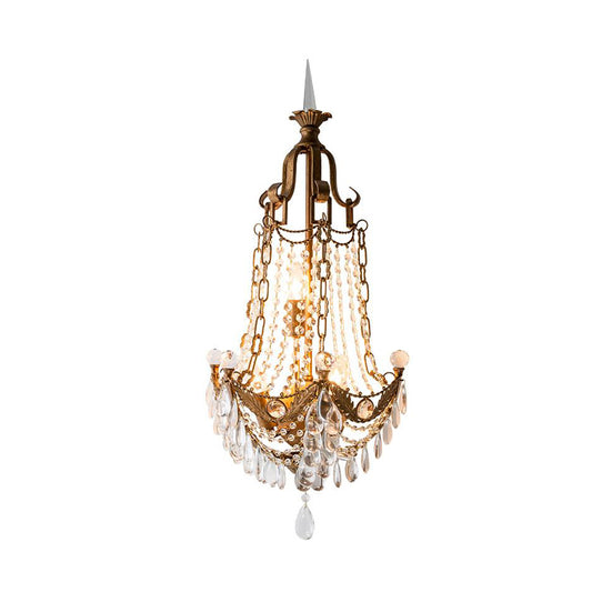 3 Lights Metal and Crystal Wall Mount Light Traditional Brass Anchor Living Room Sconce Light Clearhalo 'Wall Lamps & Sconces' 'Wall Lights' Lighting' 254924