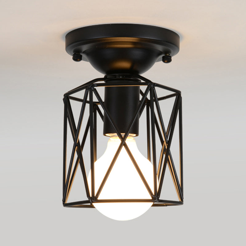 Contemporary Wire Frame Ceiling Light Metallic Single Light Black Flush Mount Light for Balcony Black Clearhalo 'Ceiling Lights' 'Close To Ceiling Lights' 'Close to ceiling' 'Semi-flushmount' Lighting' 254926