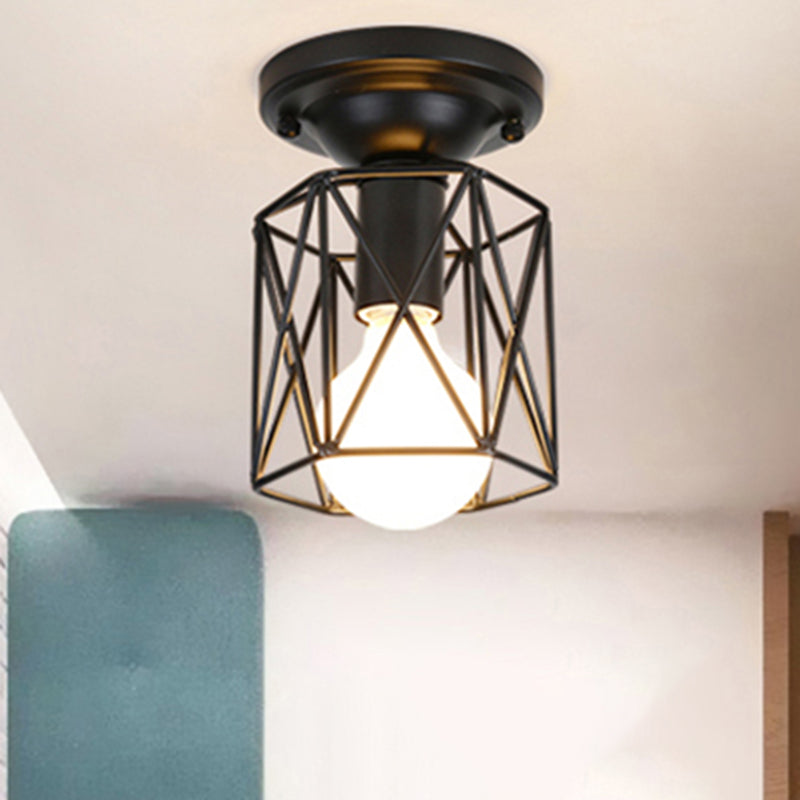 Contemporary Wire Frame Ceiling Light Metallic Single Light Black Flush Mount Light for Balcony Clearhalo 'Ceiling Lights' 'Close To Ceiling Lights' 'Close to ceiling' 'Semi-flushmount' Lighting' 254927