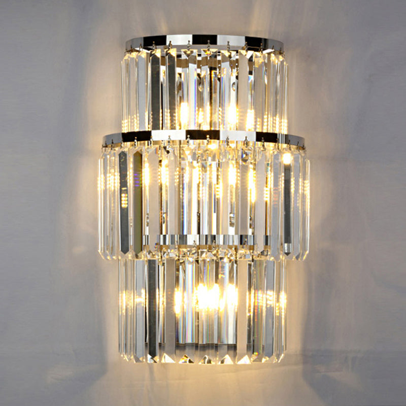 Crystal Block Cylinder Wall Mounted Light Contemporary 3 Lights Silver Sconce Light Silver Clearhalo 'Modern wall lights' 'Modern' 'Wall Lamps & Sconces' 'Wall Lights' Lighting' 254929