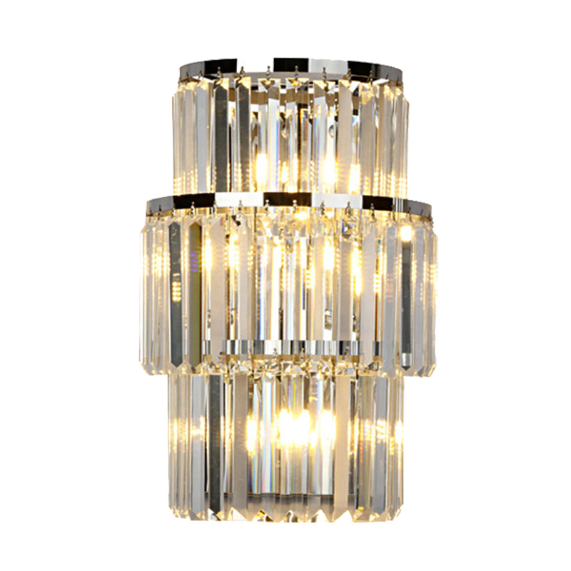 Crystal Block Cylinder Wall Mounted Light Contemporary 3 Lights Silver Sconce Light Clearhalo 'Modern wall lights' 'Modern' 'Wall Lamps & Sconces' 'Wall Lights' Lighting' 254932