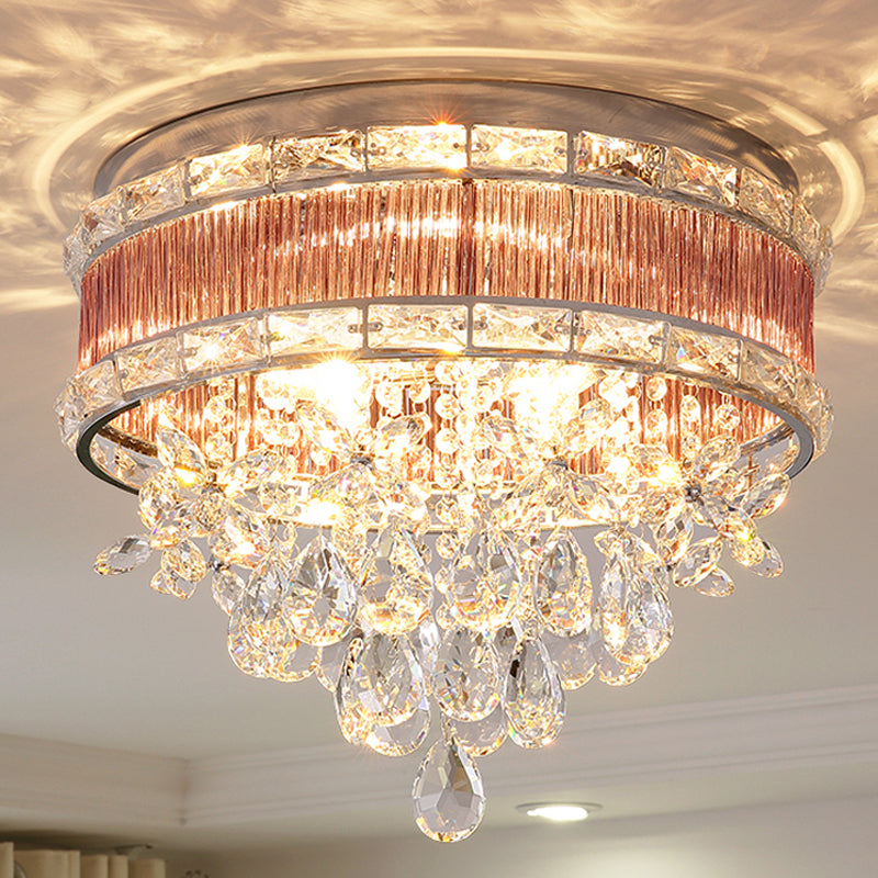 17"/20" Wide Modernist 6 Lights Flush Lamp Clear Crystal Teardrop Ceiling Light Fixture Clear 17" Clearhalo 'Ceiling Lights' 'Close To Ceiling Lights' 'Close to ceiling' 'Flush mount' Lighting' 254934