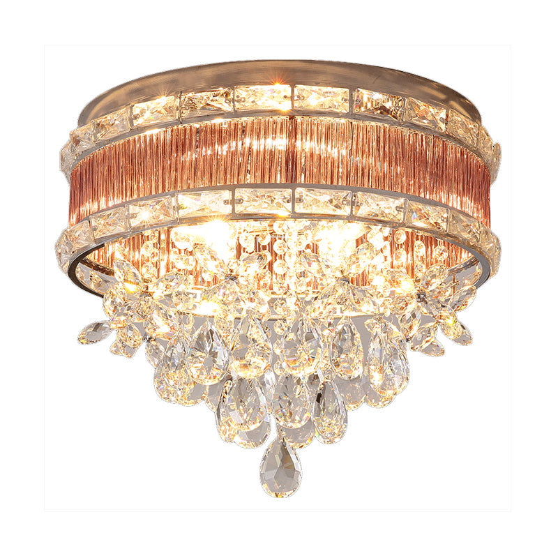 17"/20" Wide Modernist 6 Lights Flush Lamp Clear Crystal Teardrop Ceiling Light Fixture Clearhalo 'Ceiling Lights' 'Close To Ceiling Lights' 'Close to ceiling' 'Flush mount' Lighting' 254937