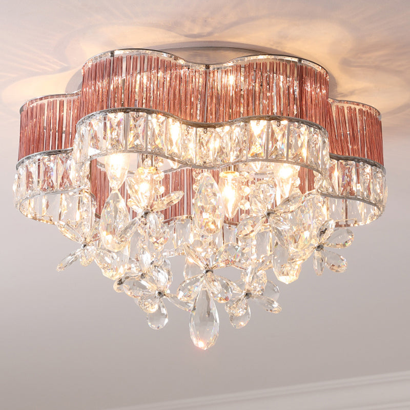 17"/20" Wide Modernist 6 Lights Flush Lamp Clear Crystal Teardrop Ceiling Light Fixture Clear 20" Clearhalo 'Ceiling Lights' 'Close To Ceiling Lights' 'Close to ceiling' 'Flush mount' Lighting' 254938