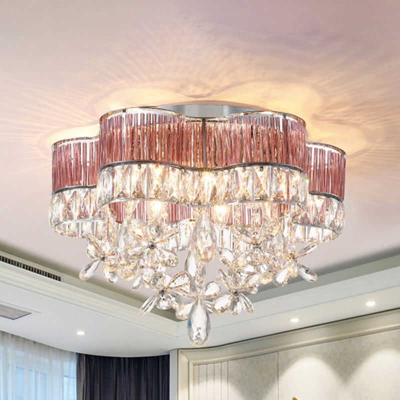 17"/20" Wide Modernist 6 Lights Flush Lamp Clear Crystal Teardrop Ceiling Light Fixture Clearhalo 'Ceiling Lights' 'Close To Ceiling Lights' 'Close to ceiling' 'Flush mount' Lighting' 254939