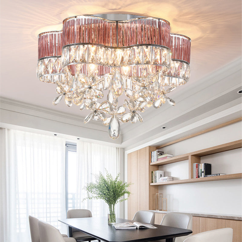 17"/20" Wide Modernist 6 Lights Flush Lamp Clear Crystal Teardrop Ceiling Light Fixture Clearhalo 'Ceiling Lights' 'Close To Ceiling Lights' 'Close to ceiling' 'Flush mount' Lighting' 254940