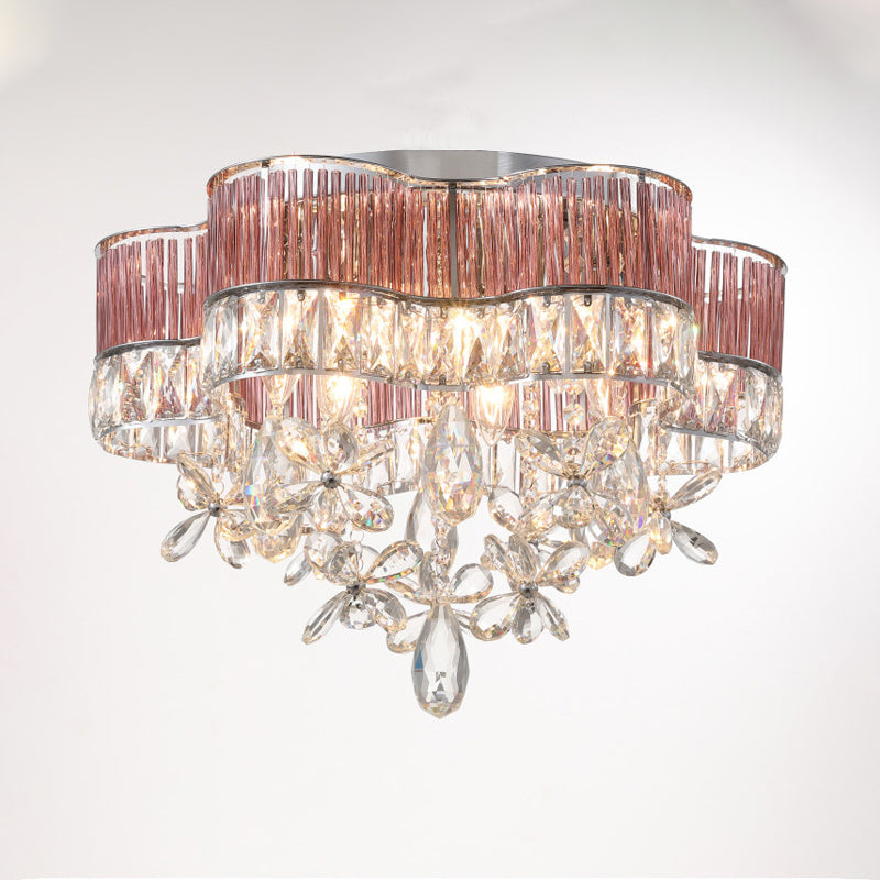 17"/20" Wide Modernist 6 Lights Flush Lamp Clear Crystal Teardrop Ceiling Light Fixture Clearhalo 'Ceiling Lights' 'Close To Ceiling Lights' 'Close to ceiling' 'Flush mount' Lighting' 254941