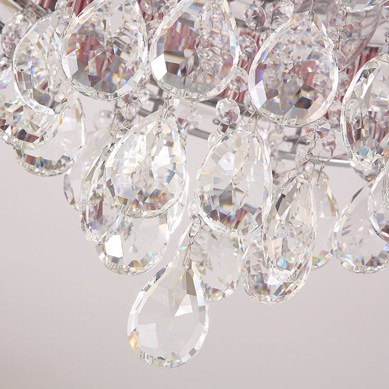 17"/20" Wide Modernist 6 Lights Flush Lamp Clear Crystal Teardrop Ceiling Light Fixture Clearhalo 'Ceiling Lights' 'Close To Ceiling Lights' 'Close to ceiling' 'Flush mount' Lighting' 254942