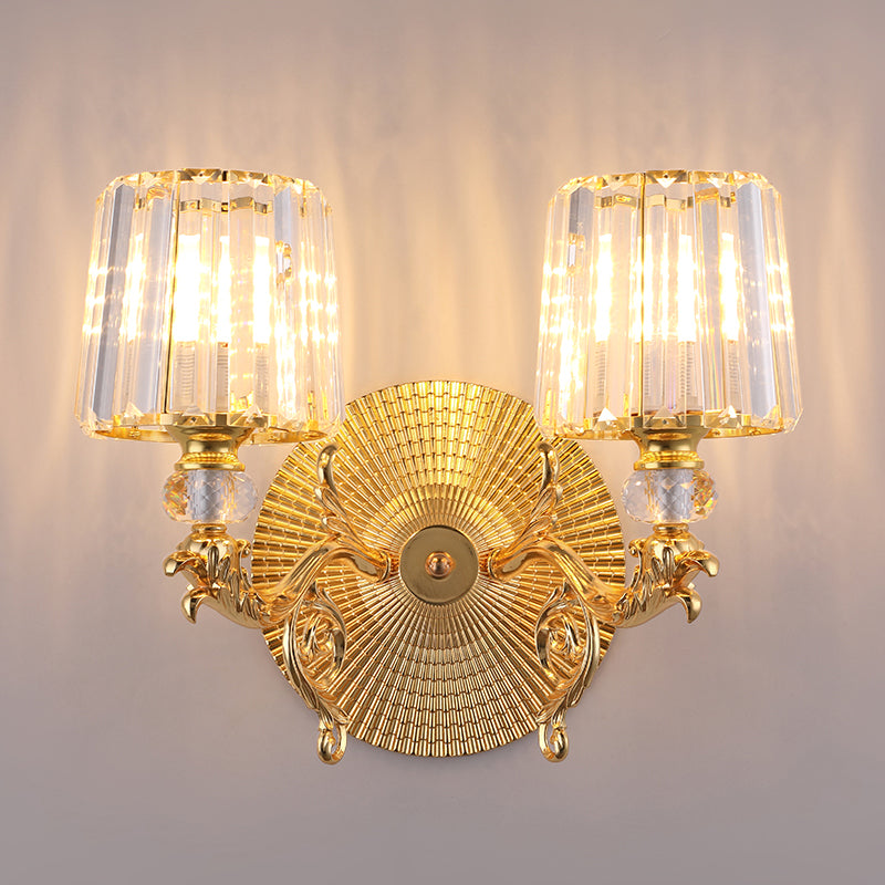 Gold Tapered Wall Light Fixture Modern 1/2 Lights Crystal Block Sconce Light for Bedroom 2.0 Gold Clearhalo 'Modern wall lights' 'Modern' 'Wall Lamps & Sconces' 'Wall Lights' Lighting' 254950