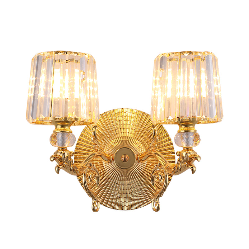 Gold Tapered Wall Light Fixture Modern 1/2 Lights Crystal Block Sconce Light for Bedroom Clearhalo 'Modern wall lights' 'Modern' 'Wall Lamps & Sconces' 'Wall Lights' Lighting' 254952