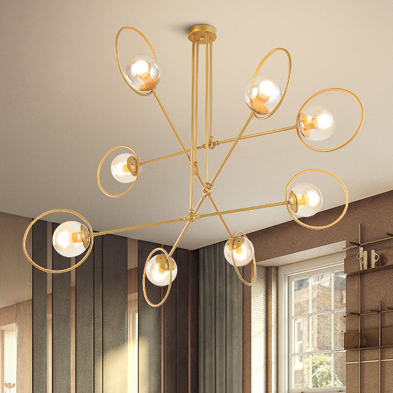 Simple Stacked Chandelier Multi-Head Metal Suspension Light with Ring in Gold for Villa 8 Gold Clearhalo 'Ceiling Lights' 'Chandeliers' 'Modern Chandeliers' 'Modern' Lighting' 254959