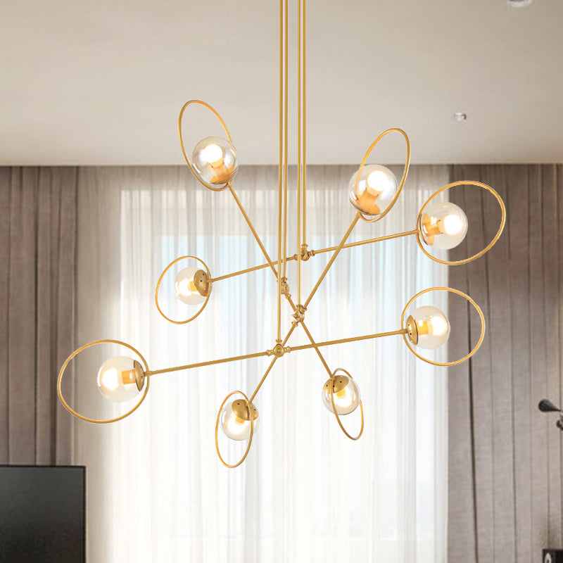 Simple Stacked Chandelier Multi-Head Metal Suspension Light with Ring in Gold for Villa Clearhalo 'Ceiling Lights' 'Chandeliers' 'Modern Chandeliers' 'Modern' Lighting' 254960