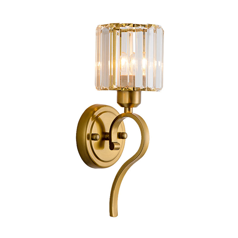 Crystal Block Cylinder Wall Mount Light Modern 1 Light Brass Sconce Light Fixture Clearhalo 'Modern wall lights' 'Modern' 'Wall Lamps & Sconces' 'Wall Lights' Lighting' 254978