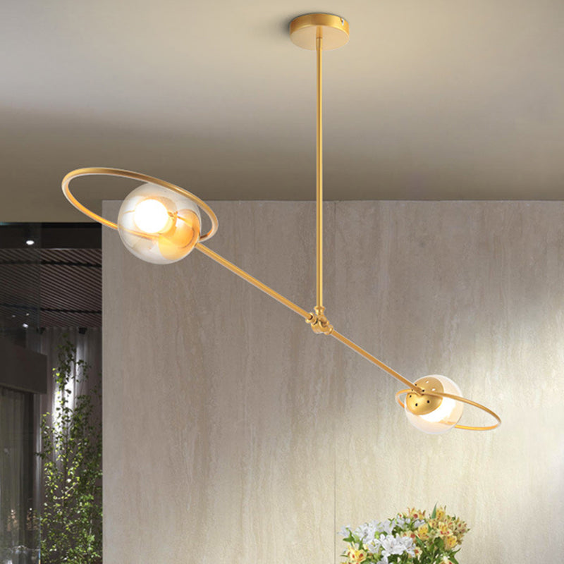 Clear Glass Modo Hanging Light with Ring 2 lights Modern Chandelier in Gold for Bedroom Gold Clearhalo 'Ceiling Lights' 'Chandeliers' 'Modern Chandeliers' 'Modern' Lighting' 254985