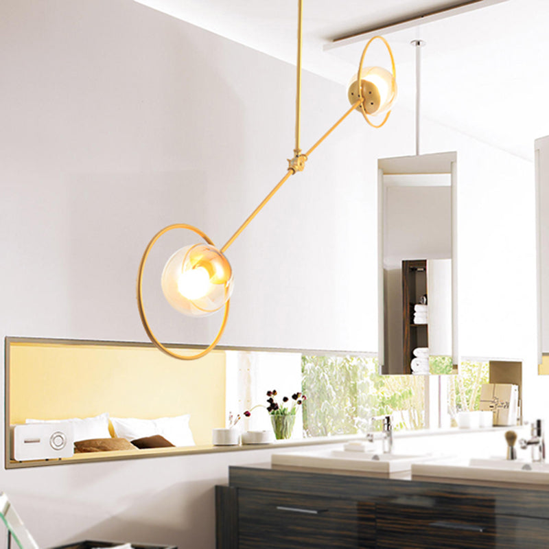 Clear Glass Modo Hanging Light with Ring 2 lights Modern Chandelier in Gold for Bedroom Clearhalo 'Ceiling Lights' 'Chandeliers' 'Modern Chandeliers' 'Modern' Lighting' 254986