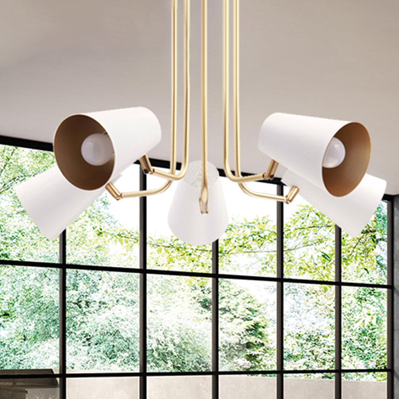 Rotatable 5 Lights Chandelier Coolie Shade Modern Metal Pendant Light in White for Study Room White Clearhalo 'Ceiling Lights' 'Chandeliers' 'Modern Chandeliers' 'Modern' Lighting' 254987