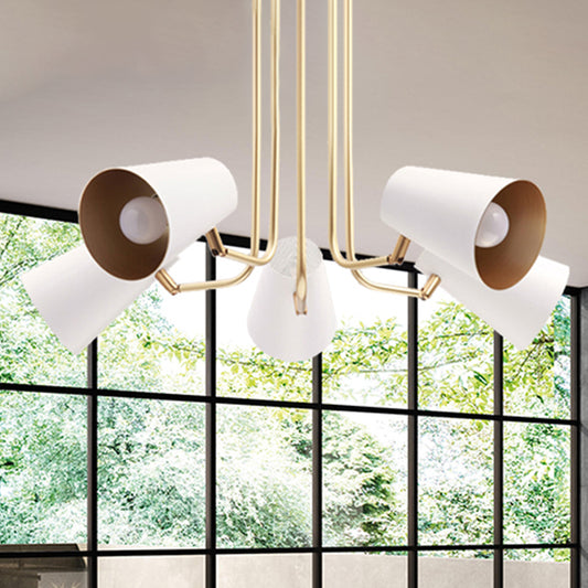 Rotatable 5 Lights Chandelier Coolie Shade Modern Metal Pendant Light in White for Study Room White Clearhalo 'Ceiling Lights' 'Chandeliers' 'Modern Chandeliers' 'Modern' Lighting' 254987