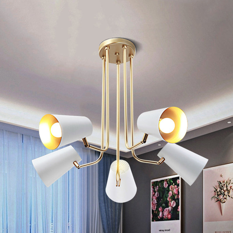 Rotatable 5 Lights Chandelier Coolie Shade Modern Metal Pendant Light in White for Study Room Clearhalo 'Ceiling Lights' 'Chandeliers' 'Modern Chandeliers' 'Modern' Lighting' 254988