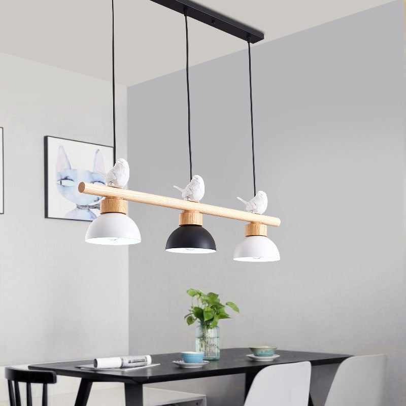 3 Lights Metal Shaded Island Lighting Nordic Style Bowl Wood Pendant Clearhalo 'Ceiling Lights' 'Island Lights' Lighting' 2549927