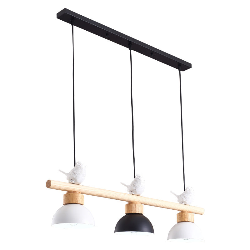 3 Lights Metal Shaded Island Lighting Nordic Style Bowl Wood Pendant Clearhalo 'Ceiling Lights' 'Island Lights' Lighting' 2549929