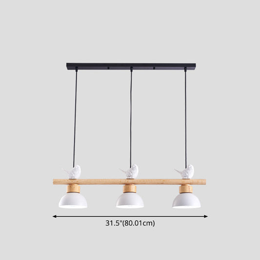 3 Lights Metal Shaded Island Lighting Nordic Style Bowl Wood Pendant Clearhalo 'Ceiling Lights' 'Island Lights' Lighting' 2549930