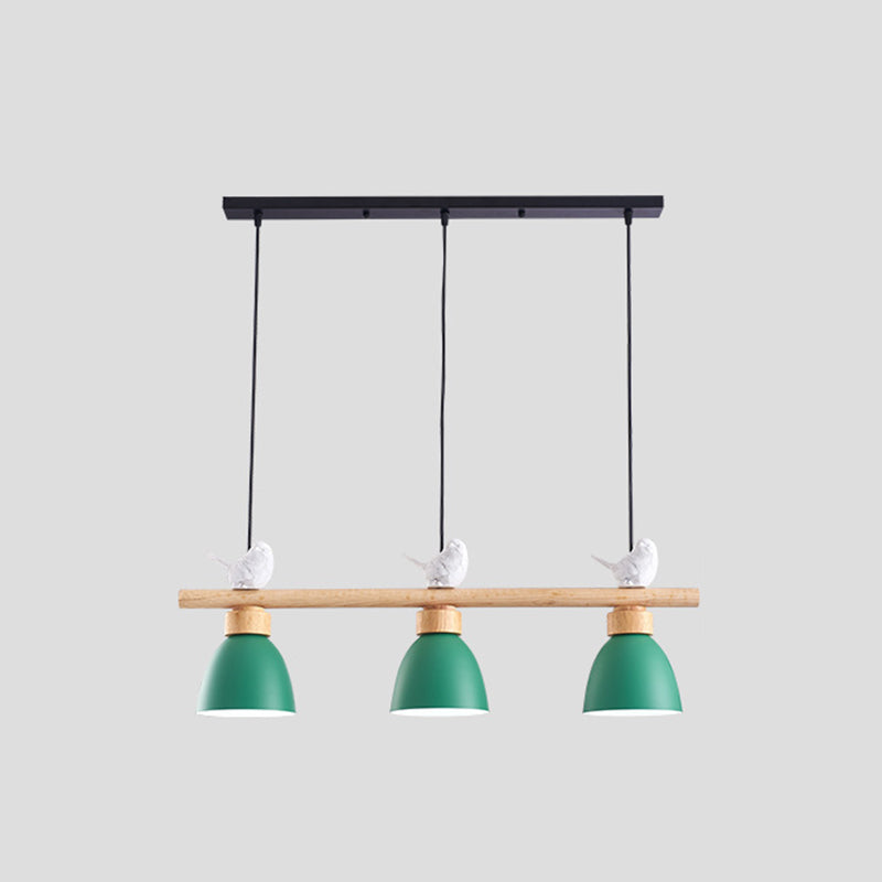 3 Lights Island Pendant Macaron Bowl Metal Pendant with Wood Electric Light Socket Green Clearhalo 'Ceiling Lights' 'Island Lights' Lighting' 2549933