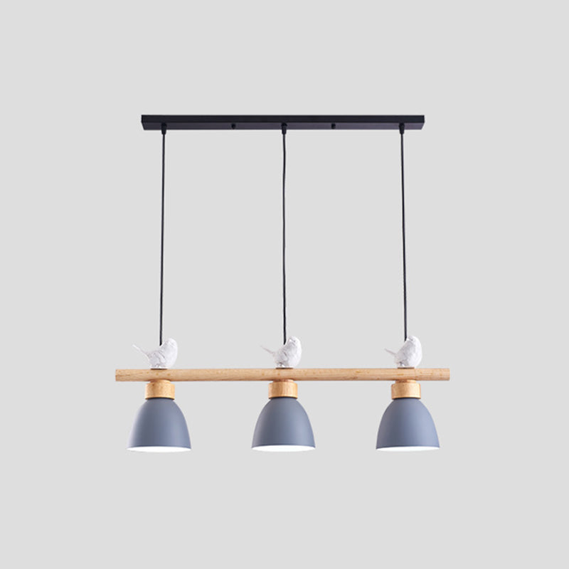 3 Lights Island Pendant Macaron Bowl Metal Pendant with Wood Electric Light Socket Grey Clearhalo 'Ceiling Lights' 'Island Lights' Lighting' 2549948