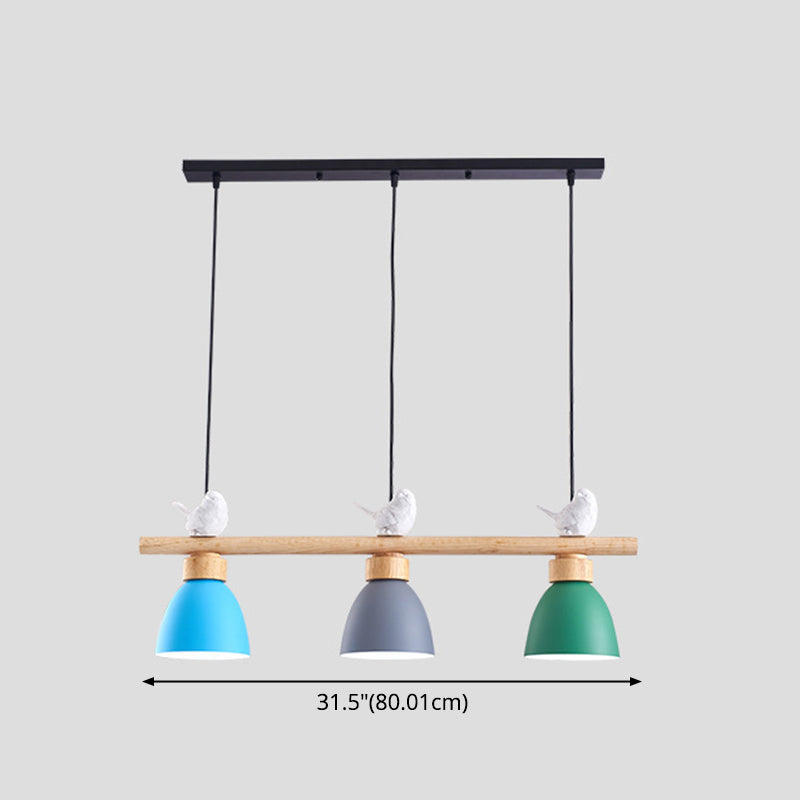 3 Lights Island Pendant Macaron Bowl Metal Pendant with Wood Electric Light Socket Clearhalo 'Ceiling Lights' 'Island Lights' Lighting' 2549949