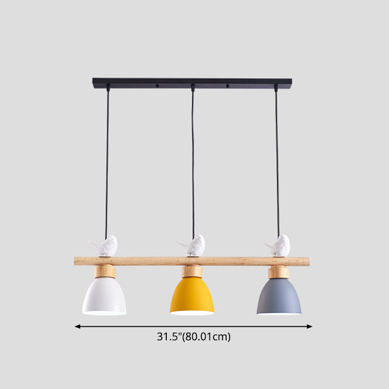 3 Lights Island Pendant Macaron Bowl Metal Pendant with Wood Electric Light Socket Clearhalo 'Ceiling Lights' 'Island Lights' Lighting' 2549950