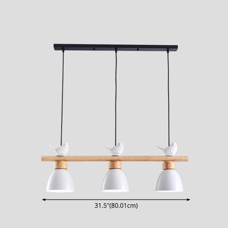 3 Lights Island Pendant Macaron Bowl Metal Pendant with Wood Electric Light Socket Clearhalo 'Ceiling Lights' 'Island Lights' Lighting' 2549951