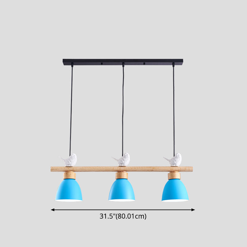 3 Lights Island Pendant Macaron Bowl Metal Pendant with Wood Electric Light Socket Clearhalo 'Ceiling Lights' 'Island Lights' Lighting' 2549952