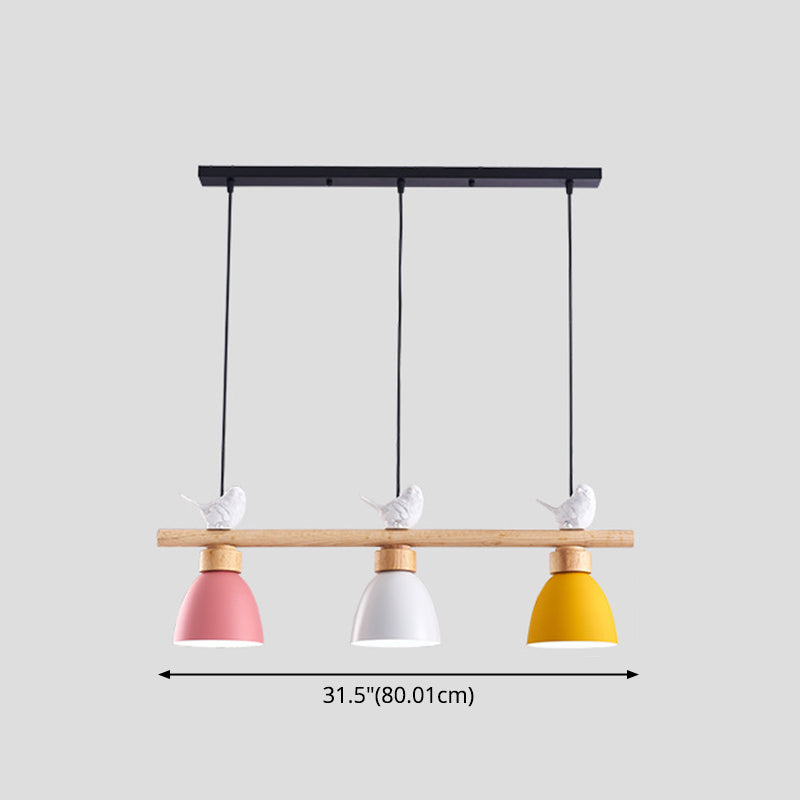 3 Lights Island Pendant Macaron Bowl Metal Pendant with Wood Electric Light Socket Clearhalo 'Ceiling Lights' 'Island Lights' Lighting' 2549953