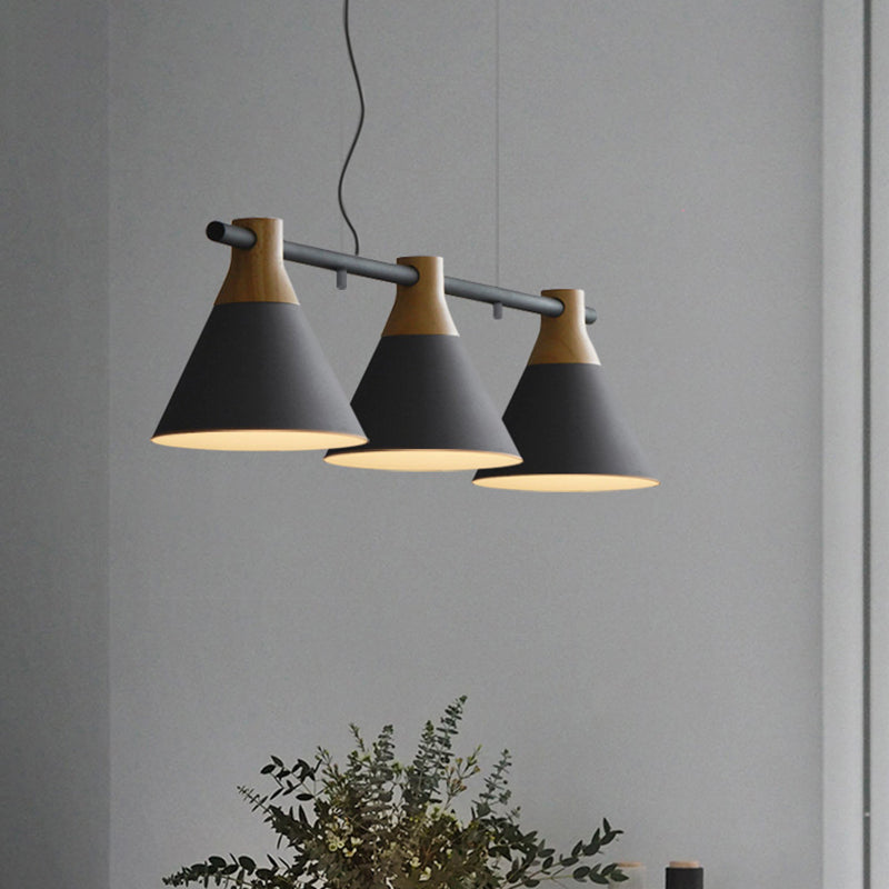 Adjustable Hanging Cord 3 Lights Island Pendant Lights Nordic Style Conical Metal Pendant in Wood Clearhalo 'Ceiling Lights' 'Island Lights' Lighting' 2549970