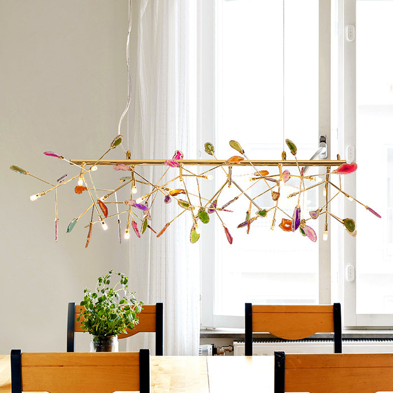 Colorful Island Light Fixtures Modern Branch Metal Pendant with Agate Stone for Dining Restaurant Clearhalo 'Ceiling Lights' 'Island Lights' Lighting' 2549978