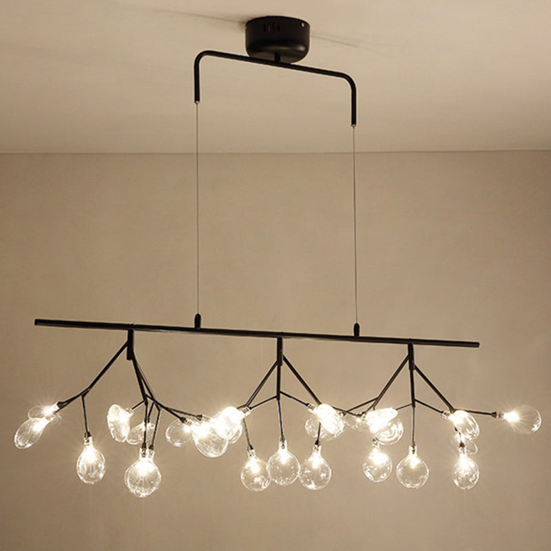 Adjustable Hanging Cord 27 Lights Island Lighting Modern Firefly Metal Pendant for Bedroom Black Clear Glass Warm Clearhalo 'Ceiling Lights' 'Island Lights' Lighting' 2550004