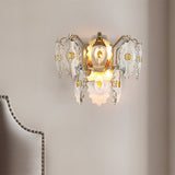 Gear Clear Crystal Wall Mounted Light Postmodern 2 Lights Sconce Light with Green/Gold Gem Clearhalo 'Modern wall lights' 'Modern' 'Wall Lamps & Sconces' 'Wall Lights' Lighting' 255008