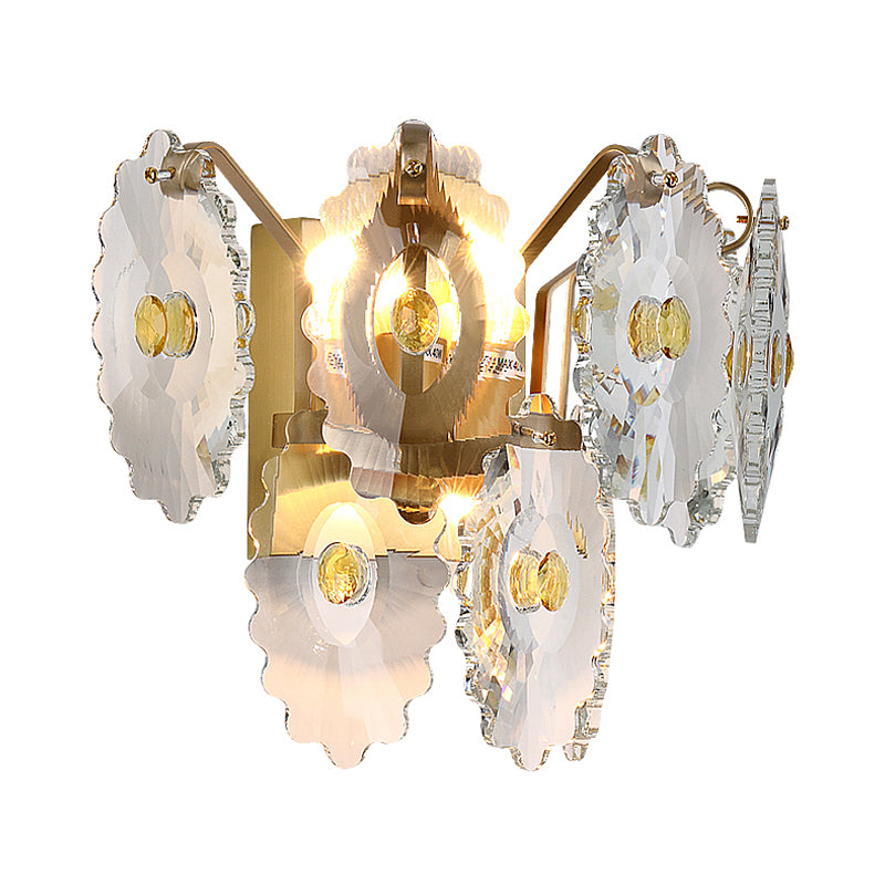 Gear Clear Crystal Wall Mounted Light Postmodern 2 Lights Sconce Light with Green/Gold Gem Clearhalo 'Modern wall lights' 'Modern' 'Wall Lamps & Sconces' 'Wall Lights' Lighting' 255010