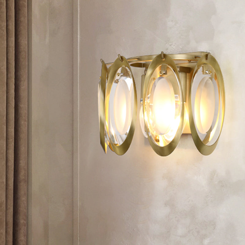 Gold Oval Sconce Light Contemporary 2 Lights Cut Crystal Wall Light Fixture for Living Room Clearhalo 'Modern wall lights' 'Modern' 'Wall Lamps & Sconces' 'Wall Lights' Lighting' 255017