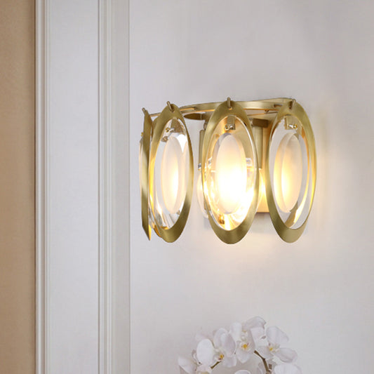 Gold Oval Sconce Light Contemporary 2 Lights Cut Crystal Wall Light Fixture for Living Room Gold Clearhalo 'Modern wall lights' 'Modern' 'Wall Lamps & Sconces' 'Wall Lights' Lighting' 255018