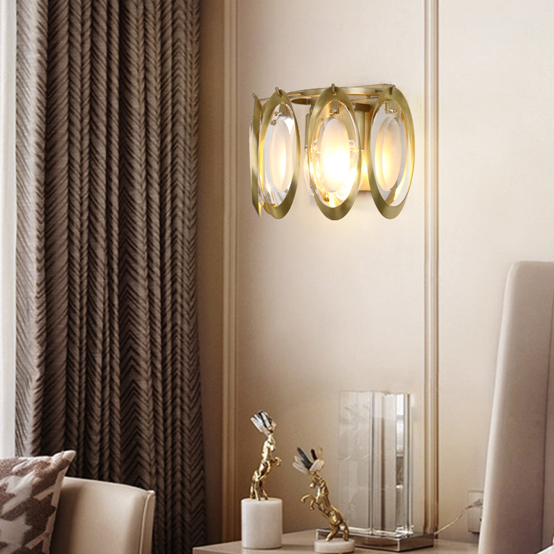 Gold Oval Sconce Light Contemporary 2 Lights Cut Crystal Wall Light Fixture for Living Room Clearhalo 'Modern wall lights' 'Modern' 'Wall Lamps & Sconces' 'Wall Lights' Lighting' 255020