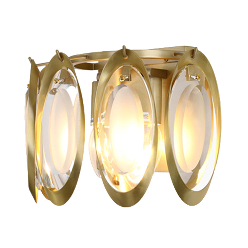 Gold Oval Sconce Light Contemporary 2 Lights Cut Crystal Wall Light Fixture for Living Room Clearhalo 'Modern wall lights' 'Modern' 'Wall Lamps & Sconces' 'Wall Lights' Lighting' 255021