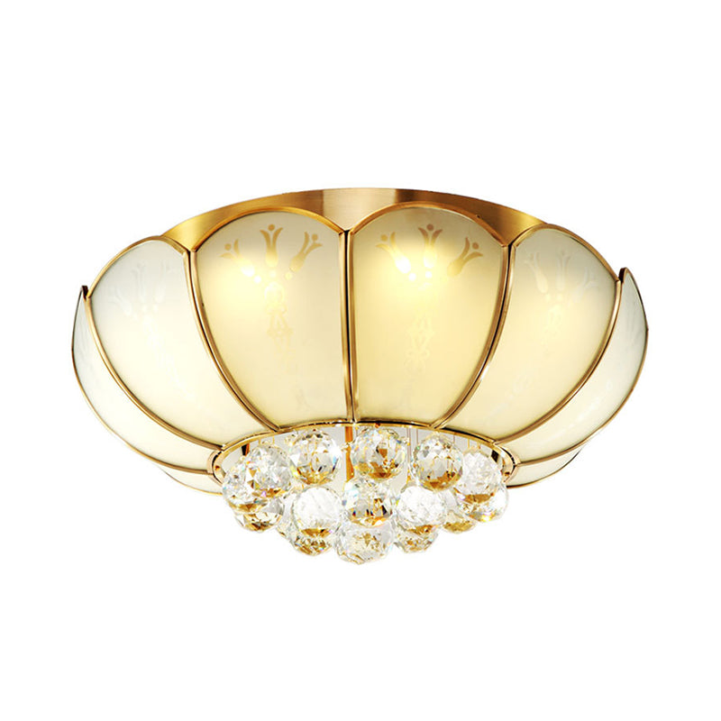 White Glass Flower Flush Mount Light Modernist 4/6 Lights Living Room Ceiling Lamp with Crystal Ball Finial Clearhalo 'Ceiling Lights' 'Close To Ceiling Lights' 'Close to ceiling' 'Flush mount' Lighting' 255039